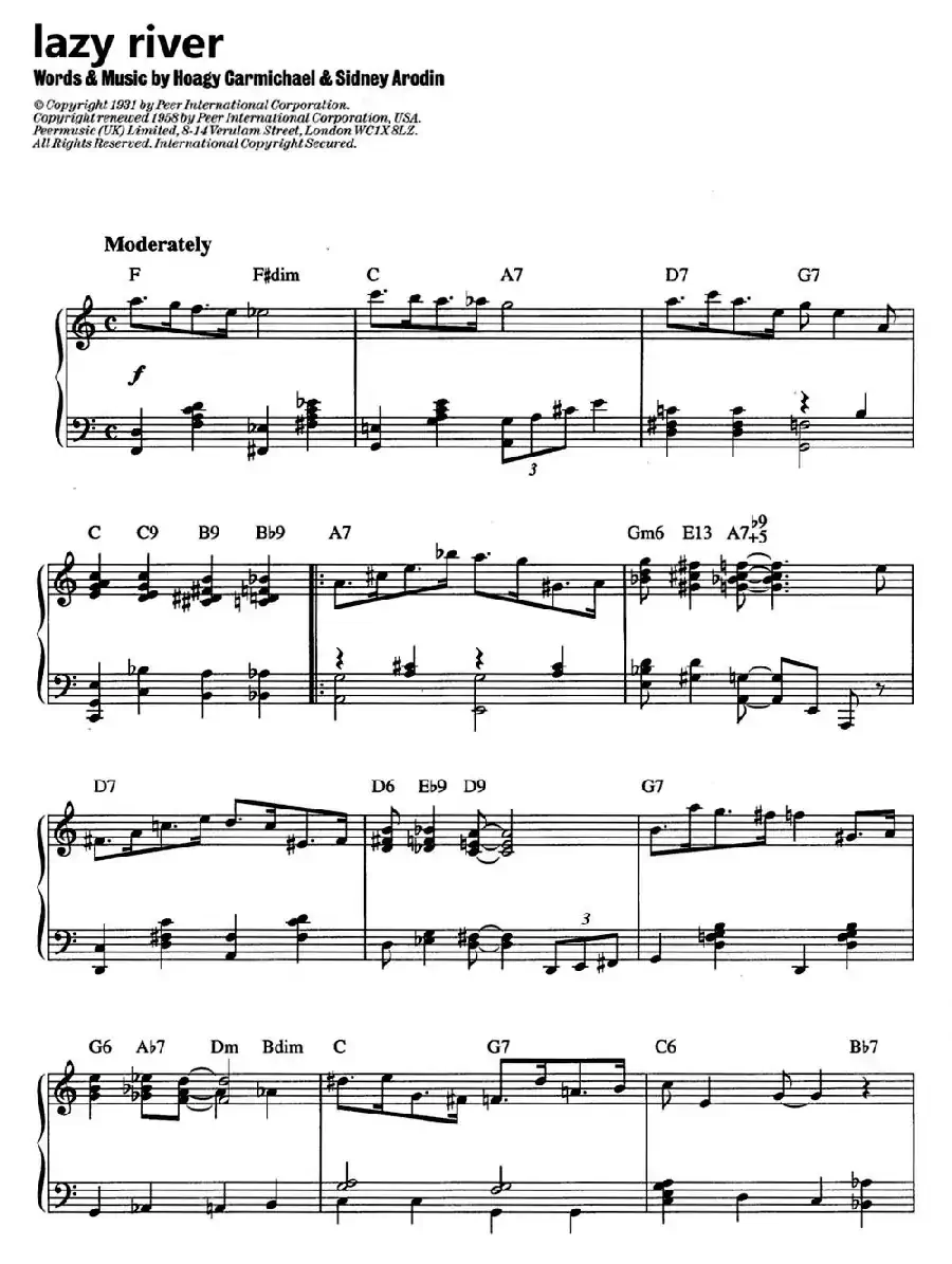 Lazy River（爵士钢琴酒吧独奏钢琴谱）