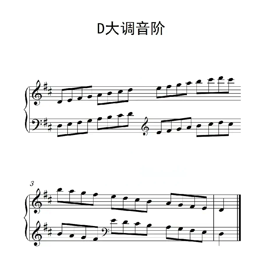 第二级 D大调音阶（中国音乐学院钢琴考级作品1~6级）