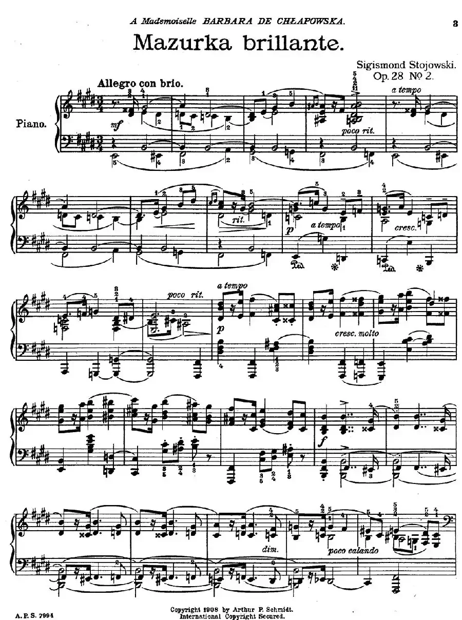 2首玛祖卡舞曲（2）（Two Mazurkas Op.28 No.2）