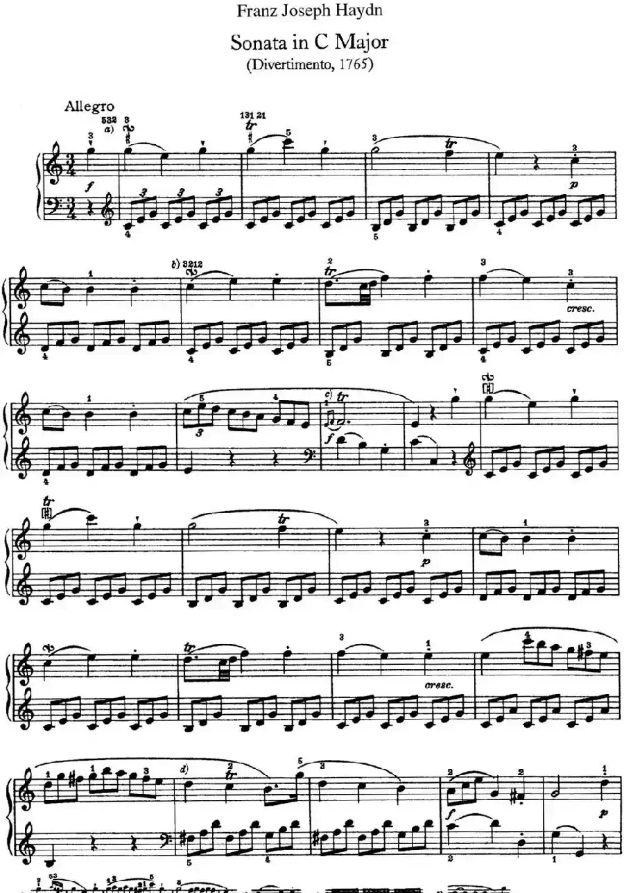 海顿 钢琴奏鸣曲 Hob XVI 3 Divertimento C major