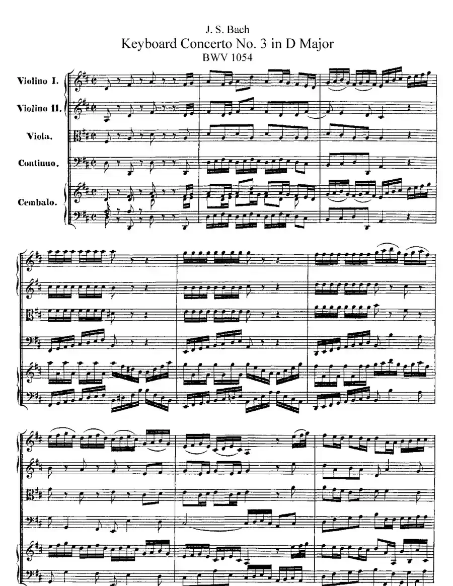 Harpsichd Concerto in D Maj BWV 1054（D大调第三号古钢琴协奏曲·总谱）