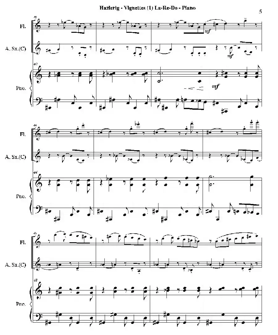 Three jazz vignettes(第一乐章)(三重奏钢琴分谱)