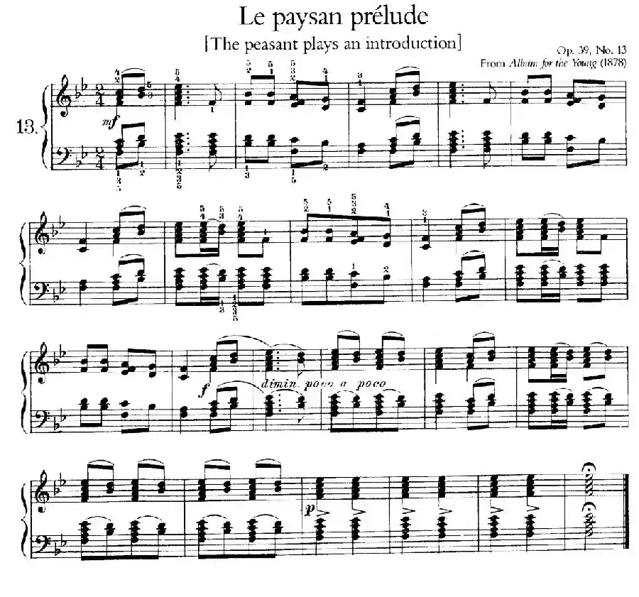 Album for the Young Op.39（儿童钢琴曲集）（13. 农民前奏曲 The Peasant Plays His Ziehharmonika）