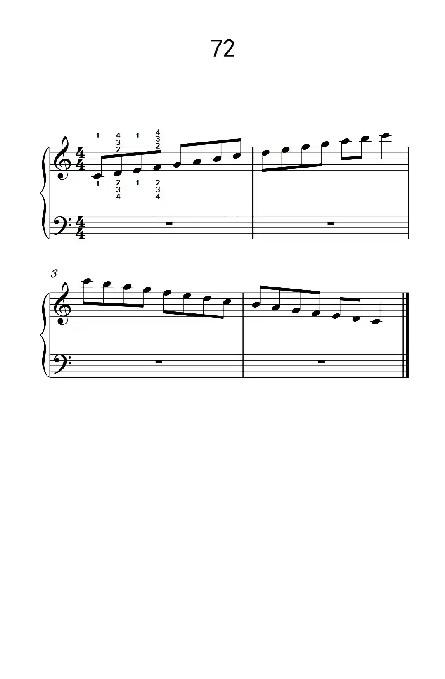 使大指灵活转动的单手练习 72(儿童钢琴手指练习 2)