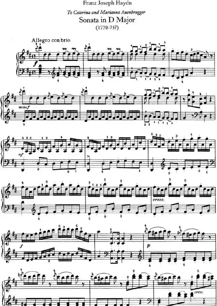 海顿 钢琴奏鸣曲 Hob XVI 37 in D major