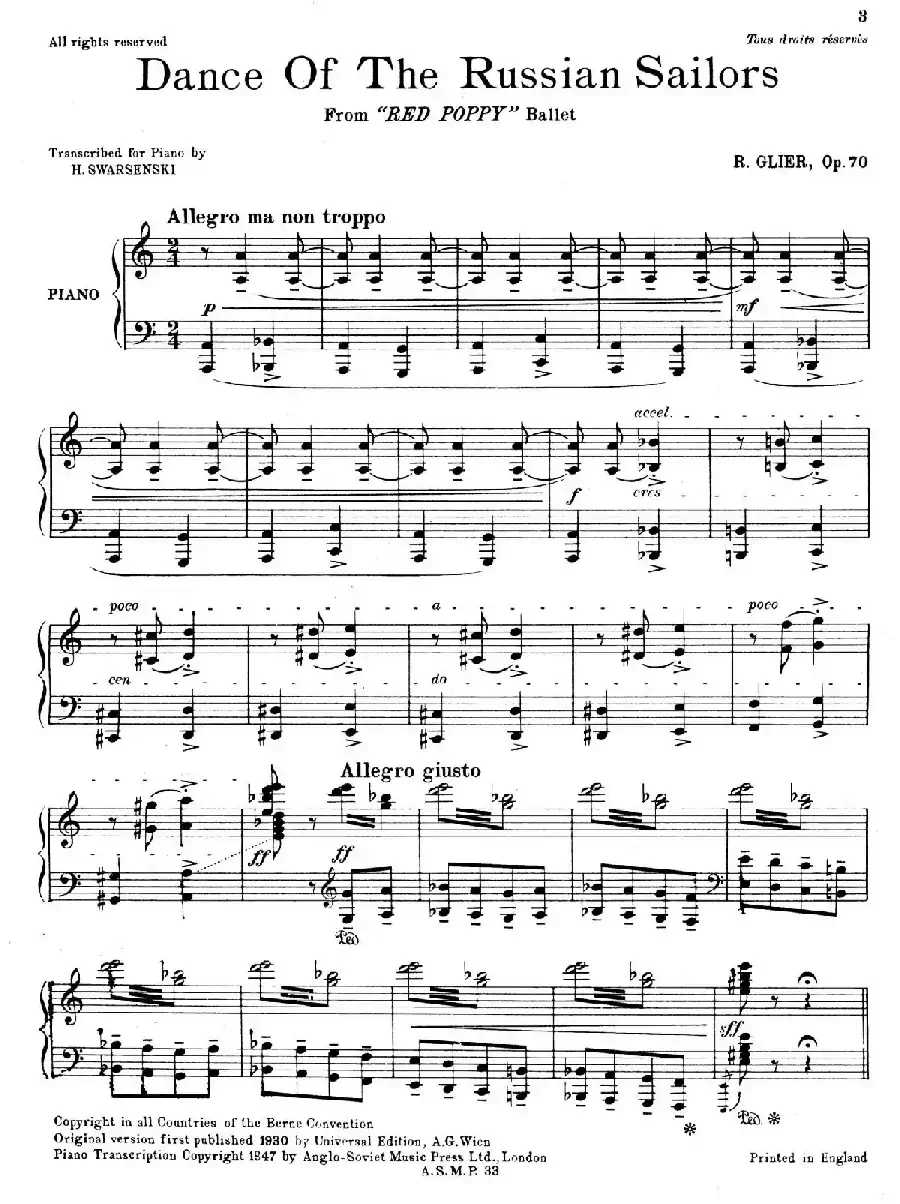 Gliere - Swarsenki - Danza De Los Marineros Rusos Op.70（俄罗斯水兵舞）