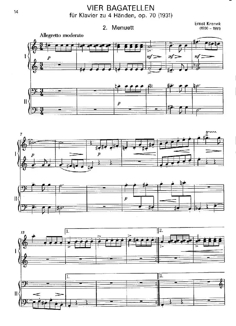 Vier Bagatellen Op.70（4首小品·Ⅱ·四手联弹）