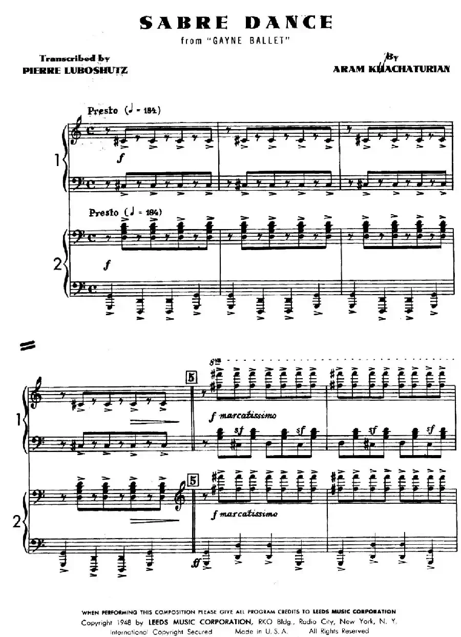 Sabre Dance（马刀舞曲）（双钢琴版）