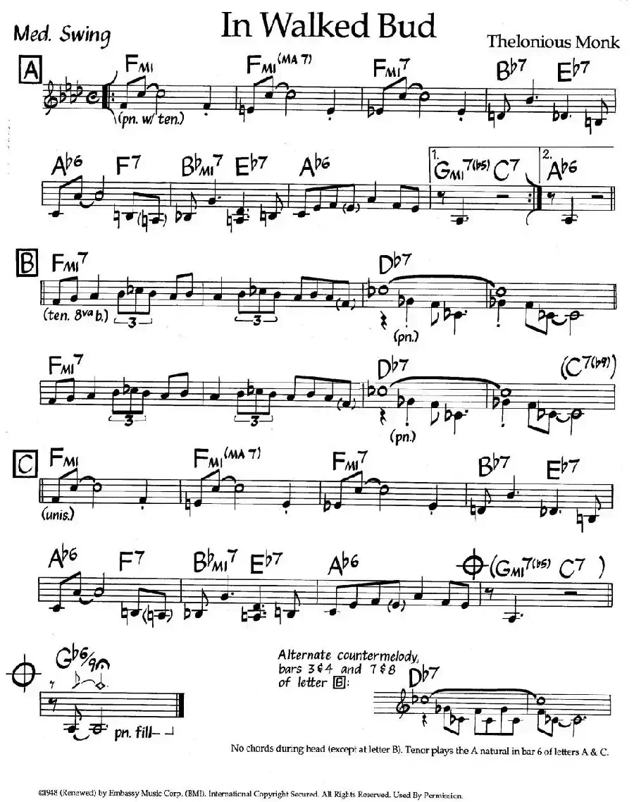 In Walked Bud(爵士钢琴曲)