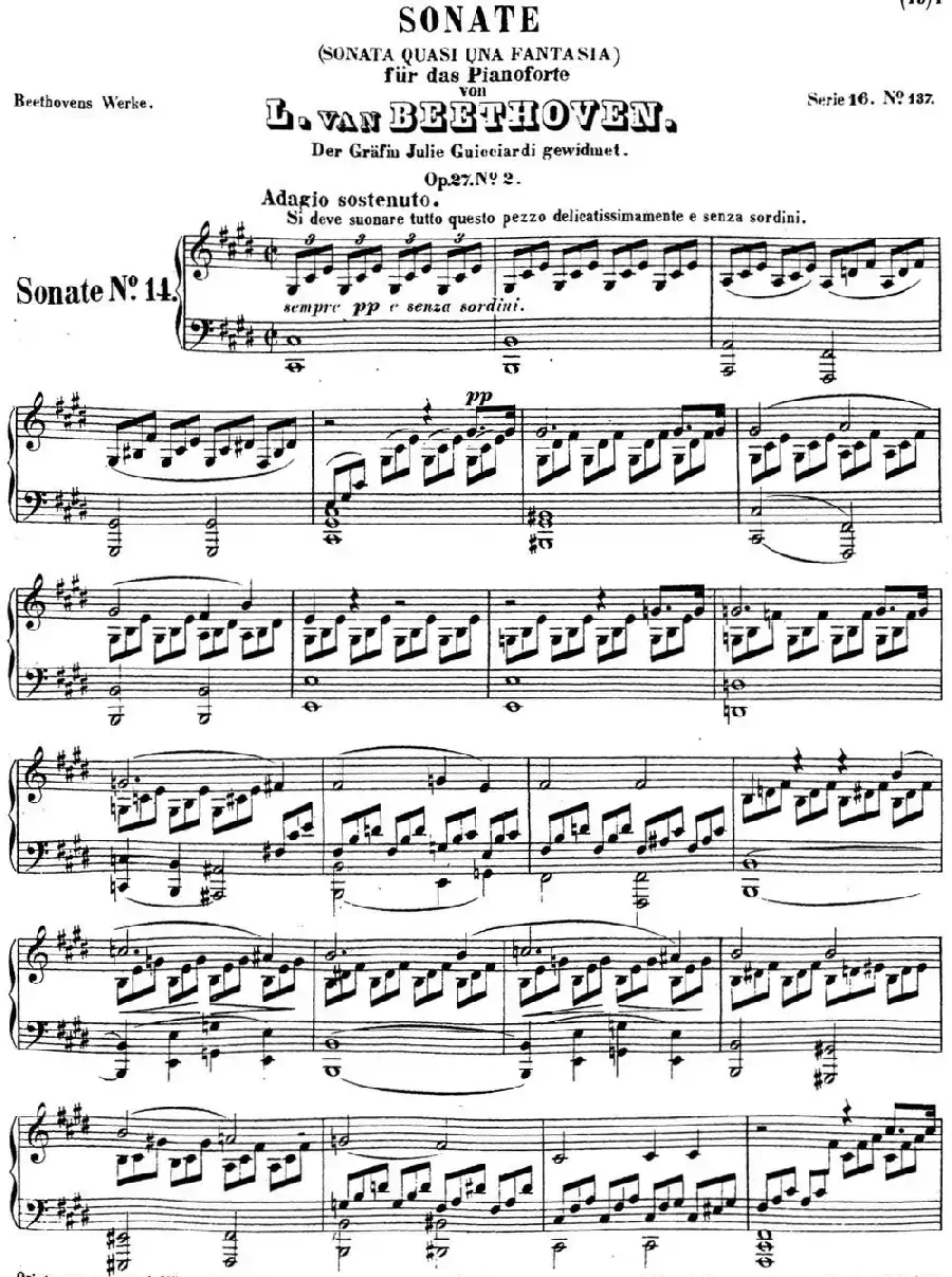 贝多芬钢琴奏鸣曲14 月光 升c小调 Op.27 No.2 C-sharp minor