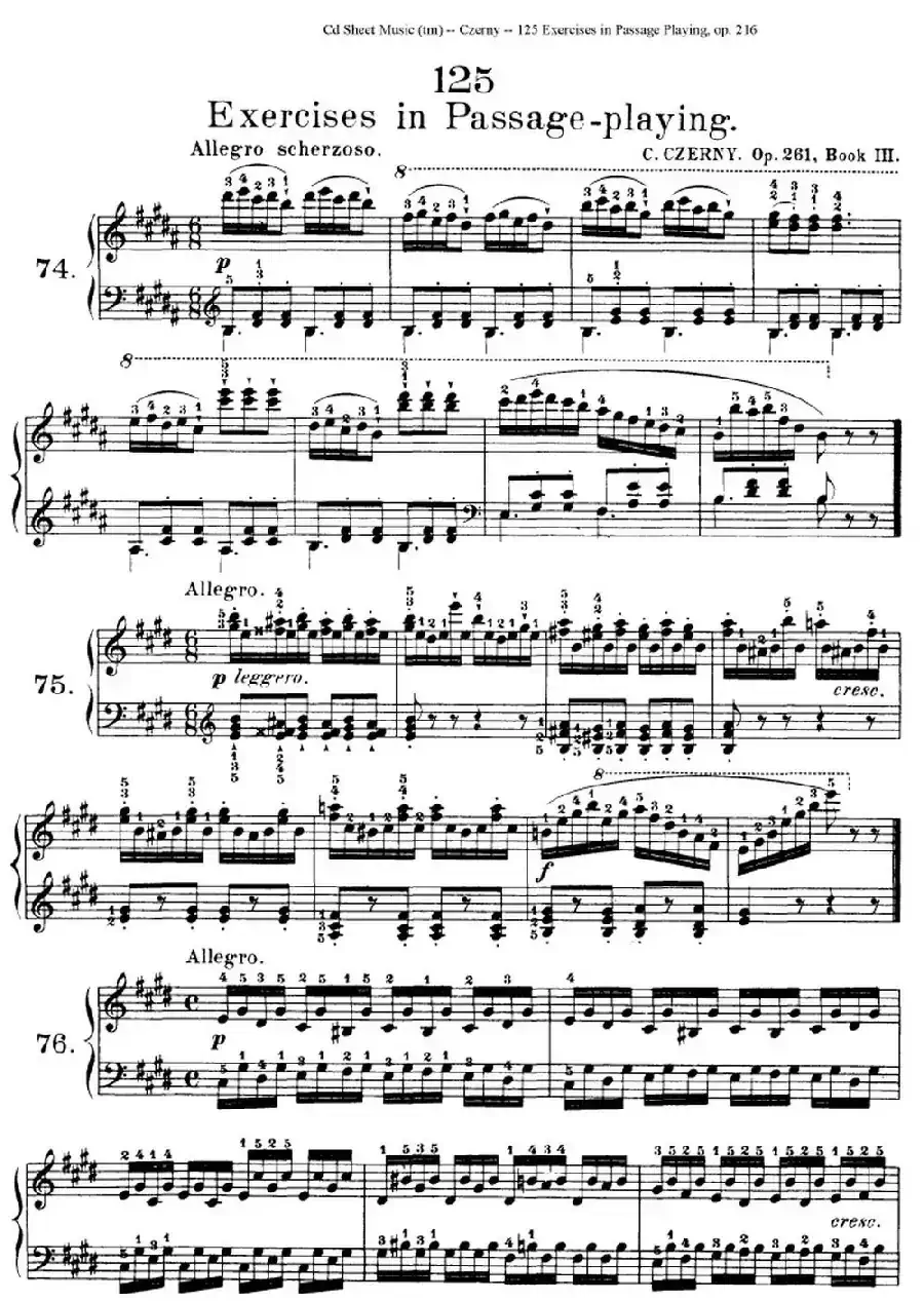 125 Exercises in Passage Playing Op.261（车尔尼125首钢琴短乐句练习曲（61——78））