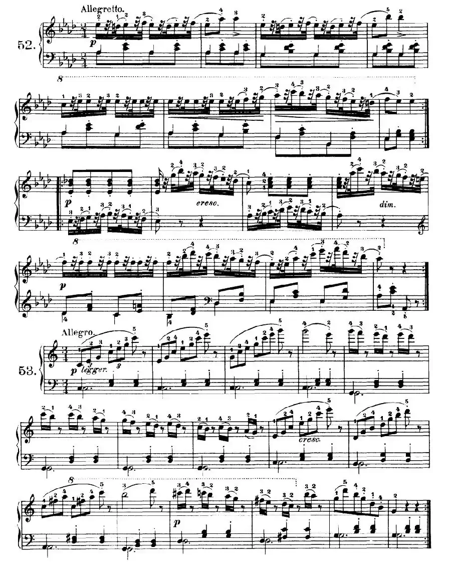 One Hundred and Ten Easy and Progressive Exercises Op.453（车尔尼110首简易练习曲 52——60）