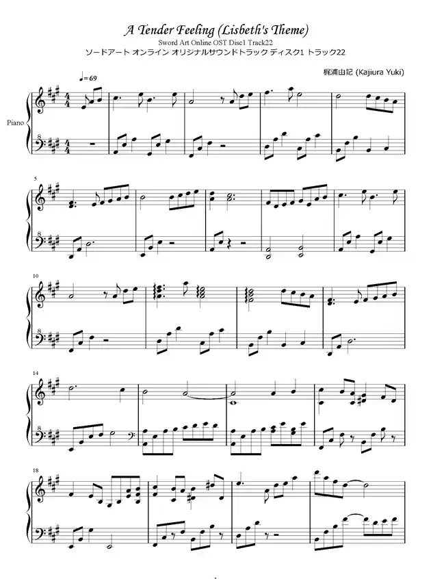 A Tender Feeling（Lisbeth’s Theme Lizbeth 莉兹贝特 リズベット)(Sword Art Online OST ソード ）