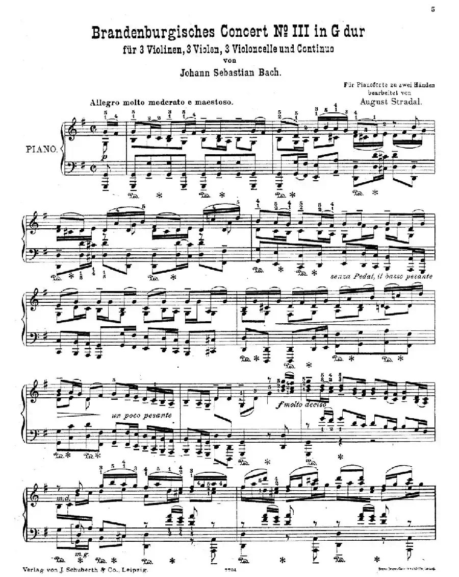 Brandenburg Concerto No.3 in G Major BWV.1048（G大调第三勃兰登堡协奏曲·钢琴独奏版）