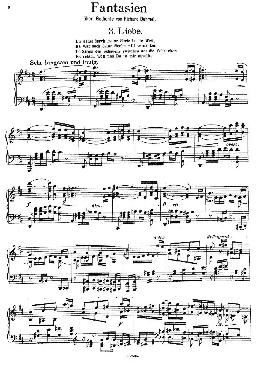 Fantasien über Gedichte von Richard Dehmel Op.9（德默尔之诗幻想曲3. 爱情）