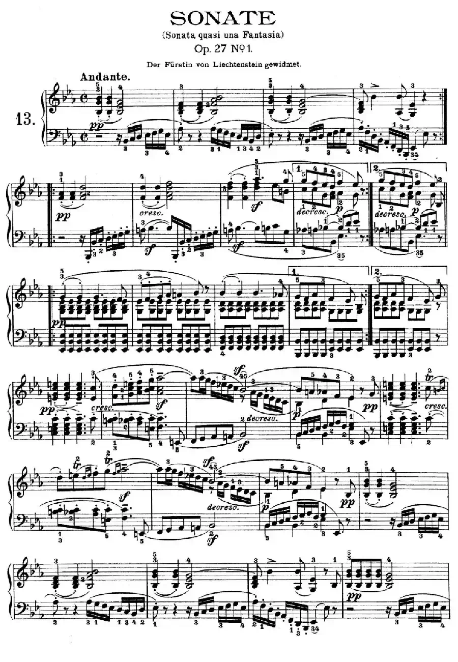 Piano Sonata in Es-dur Op. 27-1（降E大调第十三钢琴奏鸣曲）