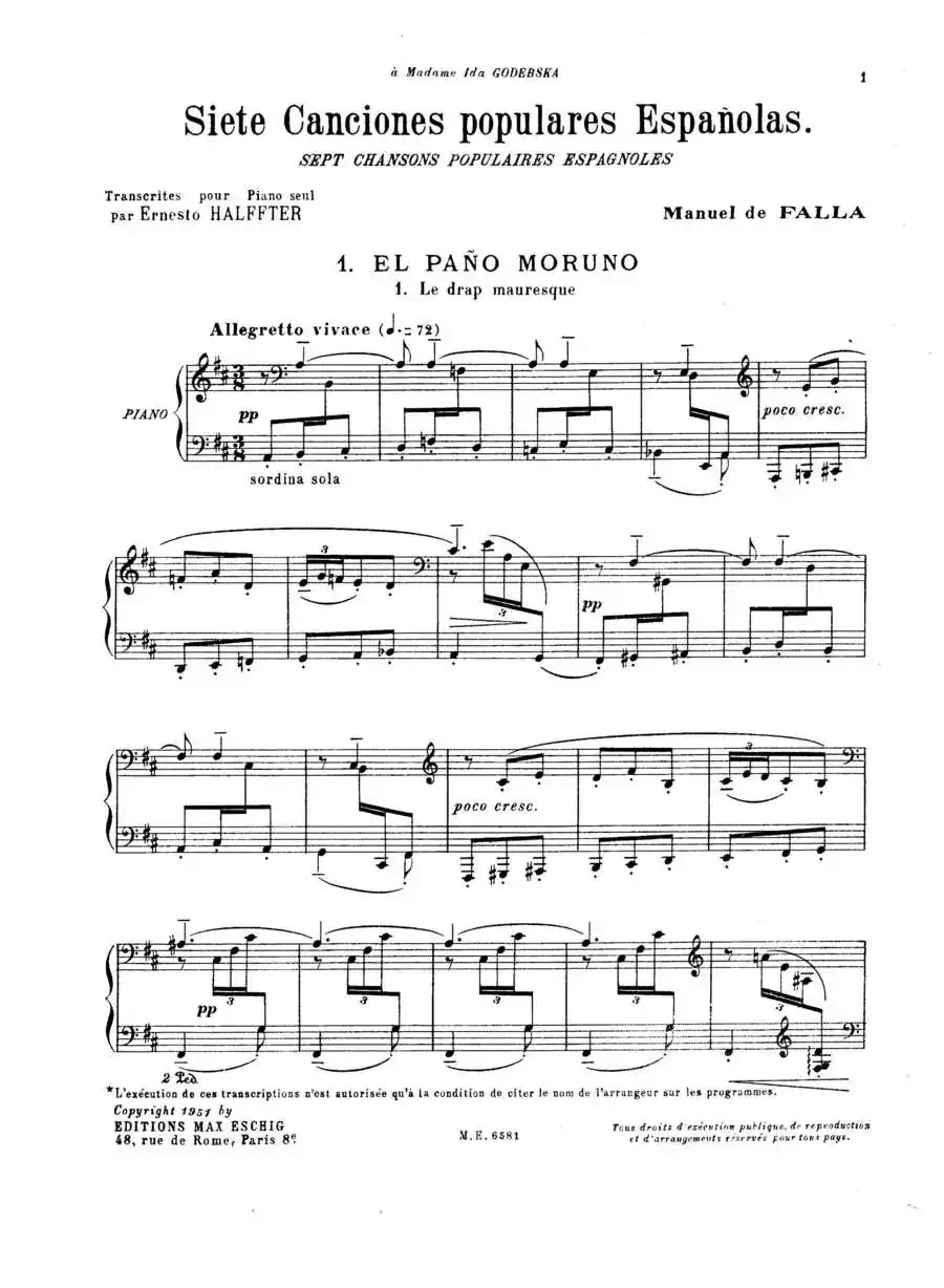 7 Canciones Populares Espanolas（七首西班牙民歌·1·钢琴独奏版）