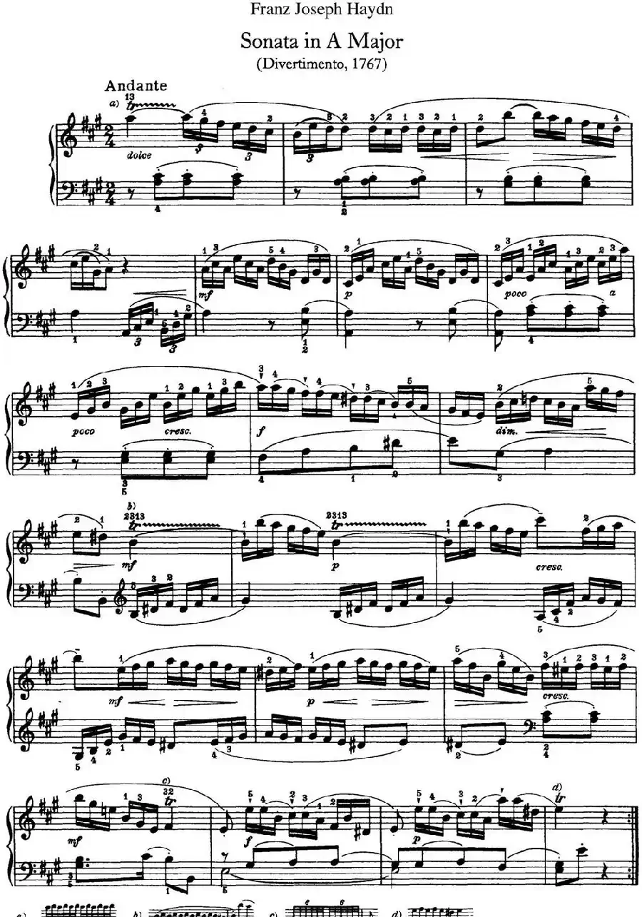海顿 钢琴奏鸣曲 Hob XVI 12 Divertimento A major