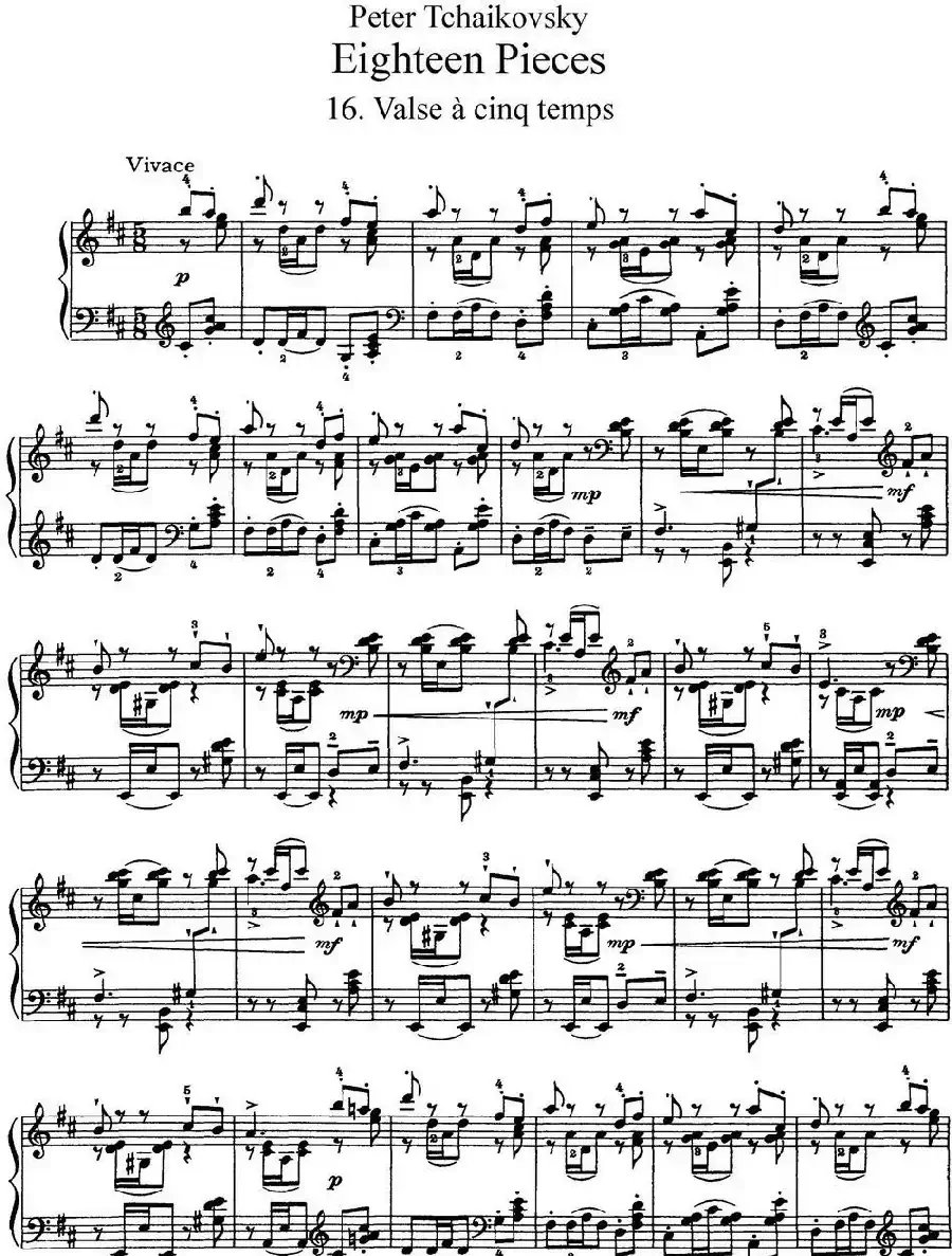 柴可夫斯基18首钢琴小品Op.72（16.Valse a cinq temps）