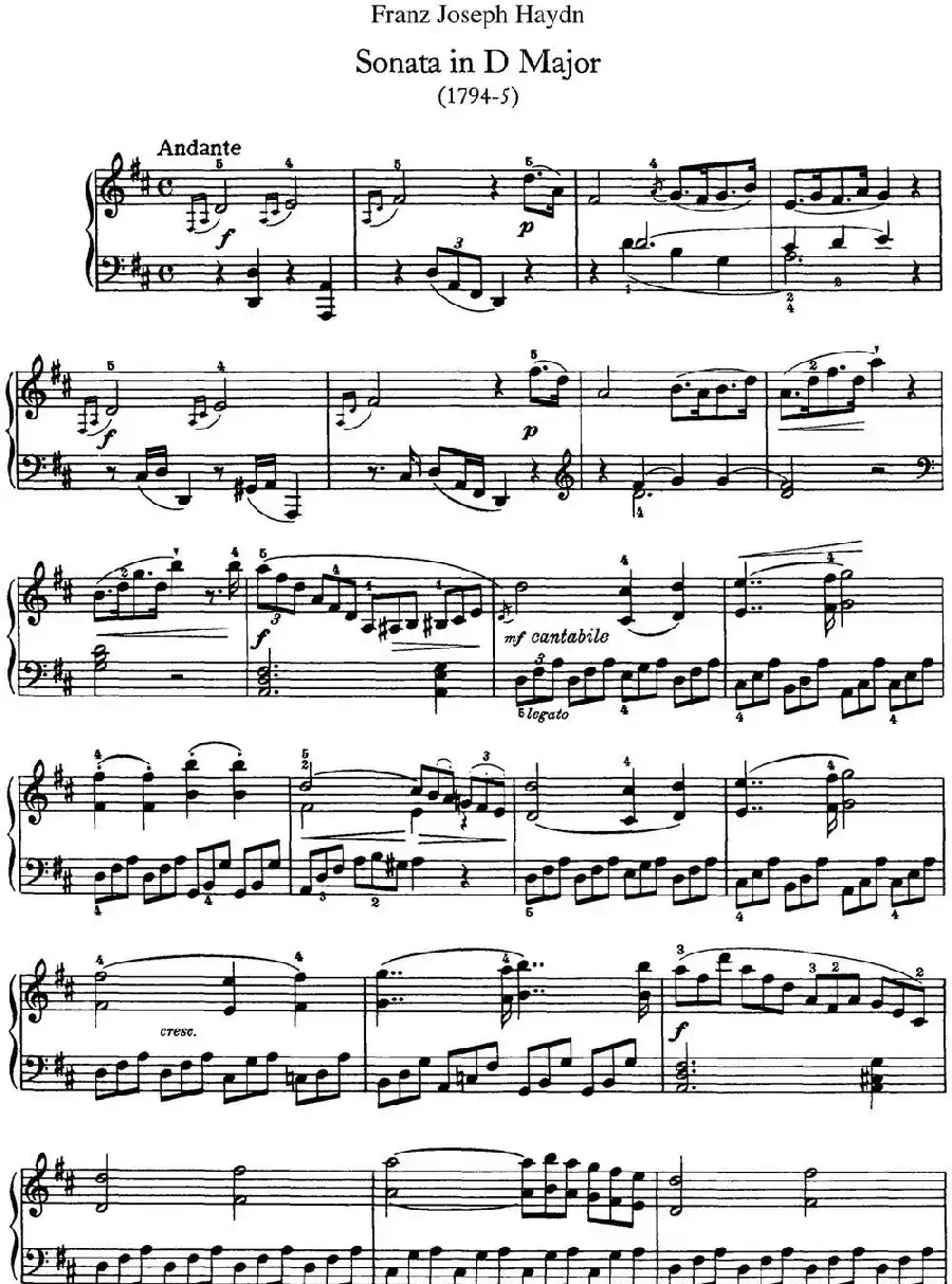 海顿 钢琴奏鸣曲 Hob XVI 51 in D major