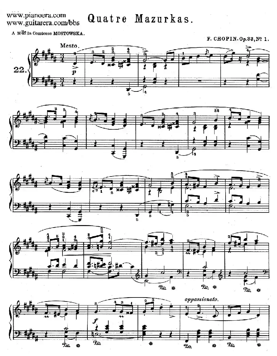Quatre Mazurkas Op.33（4首玛祖卡舞曲·1）