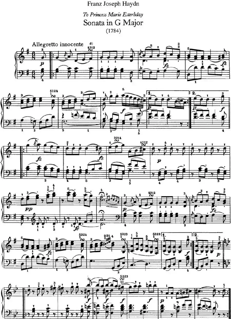 海顿 钢琴奏鸣曲 Hob XVI 40 in G major