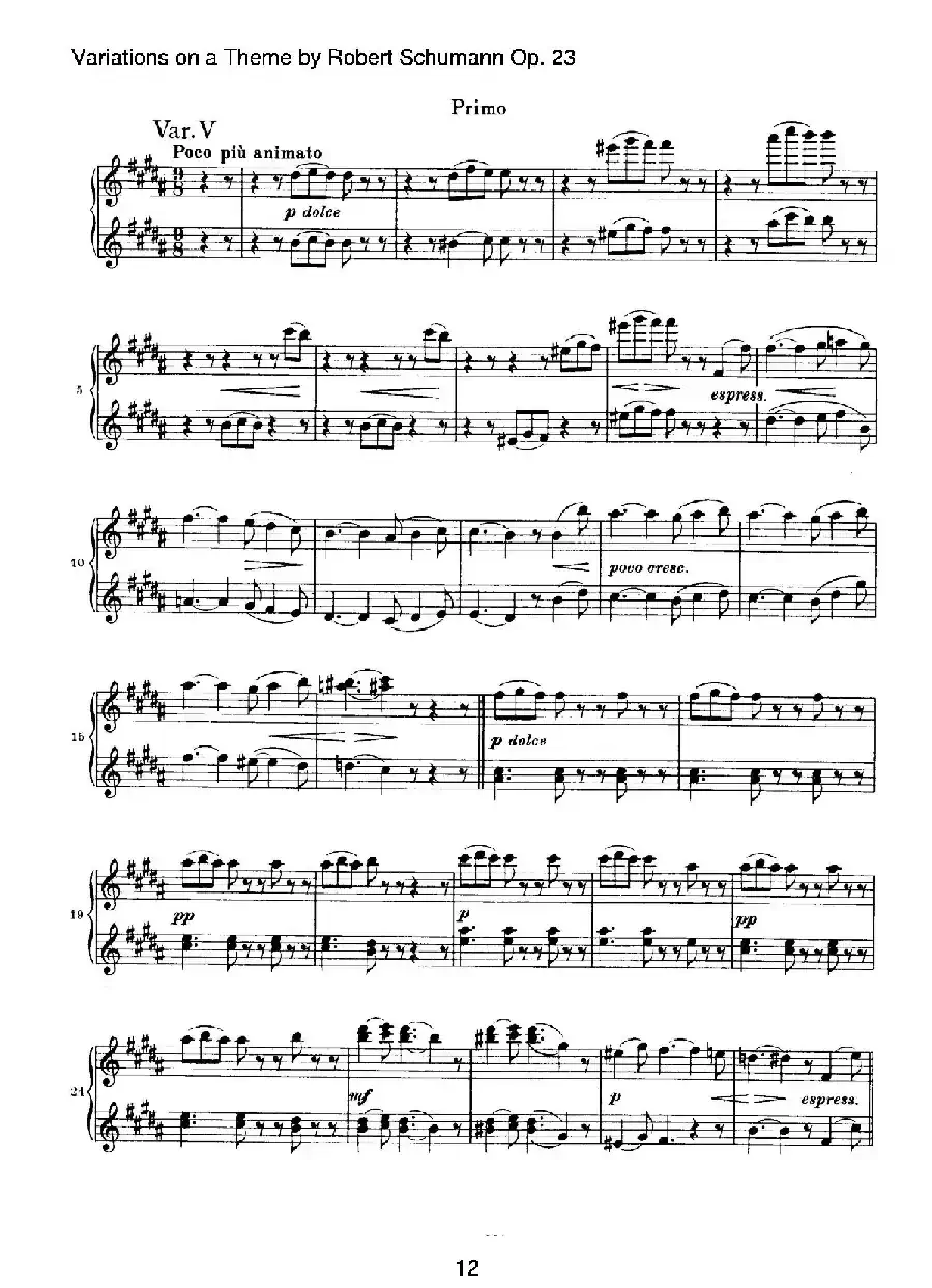 ​Variations on a Theme by Robert Schumann Op.23（舒曼主题变奏曲）（四手联弹）