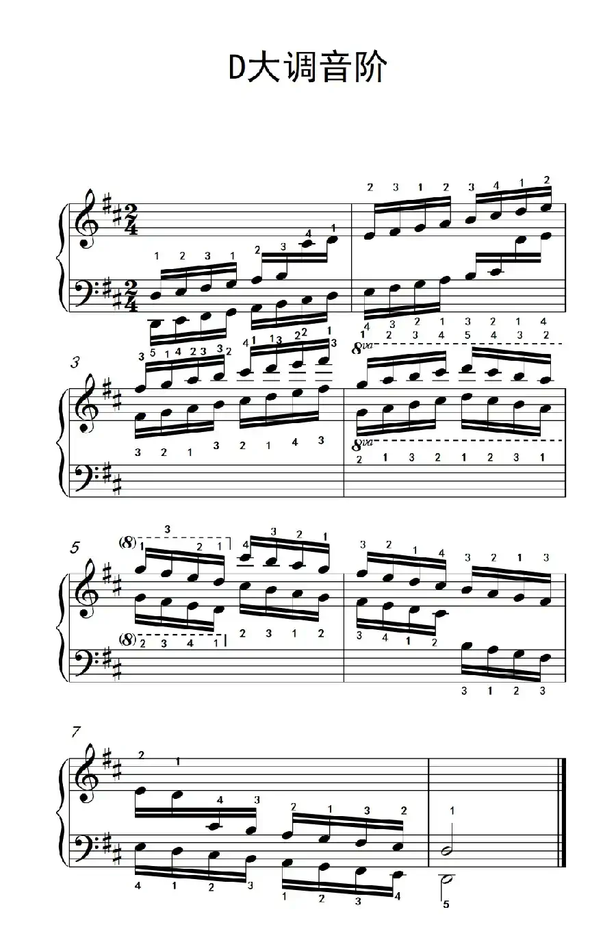 第四级 5.D大调音阶(中央音乐学院 钢琴(业余)考级教程 4-6级)