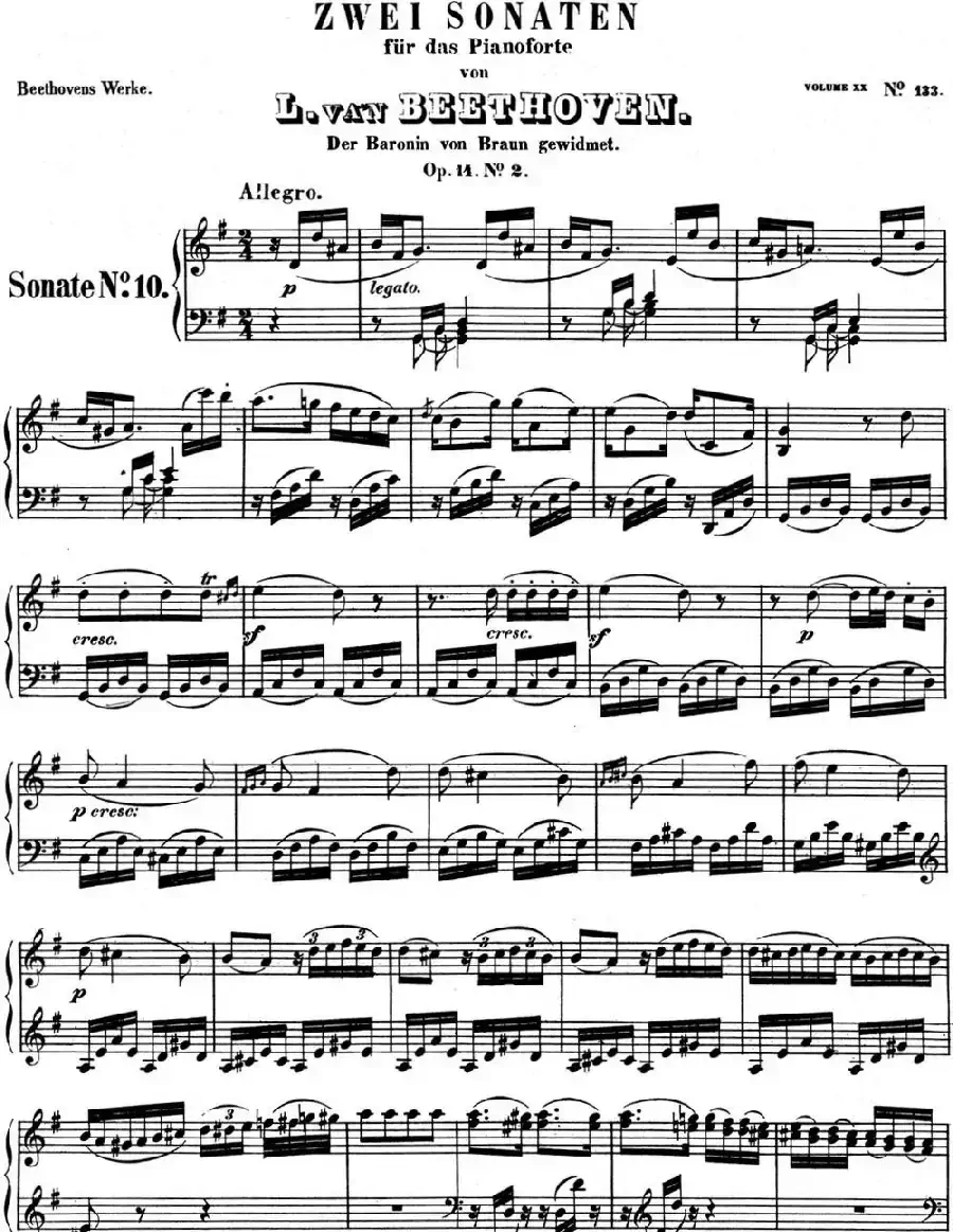 贝多芬钢琴奏鸣曲10 G大调 Op.14 No.2 G major