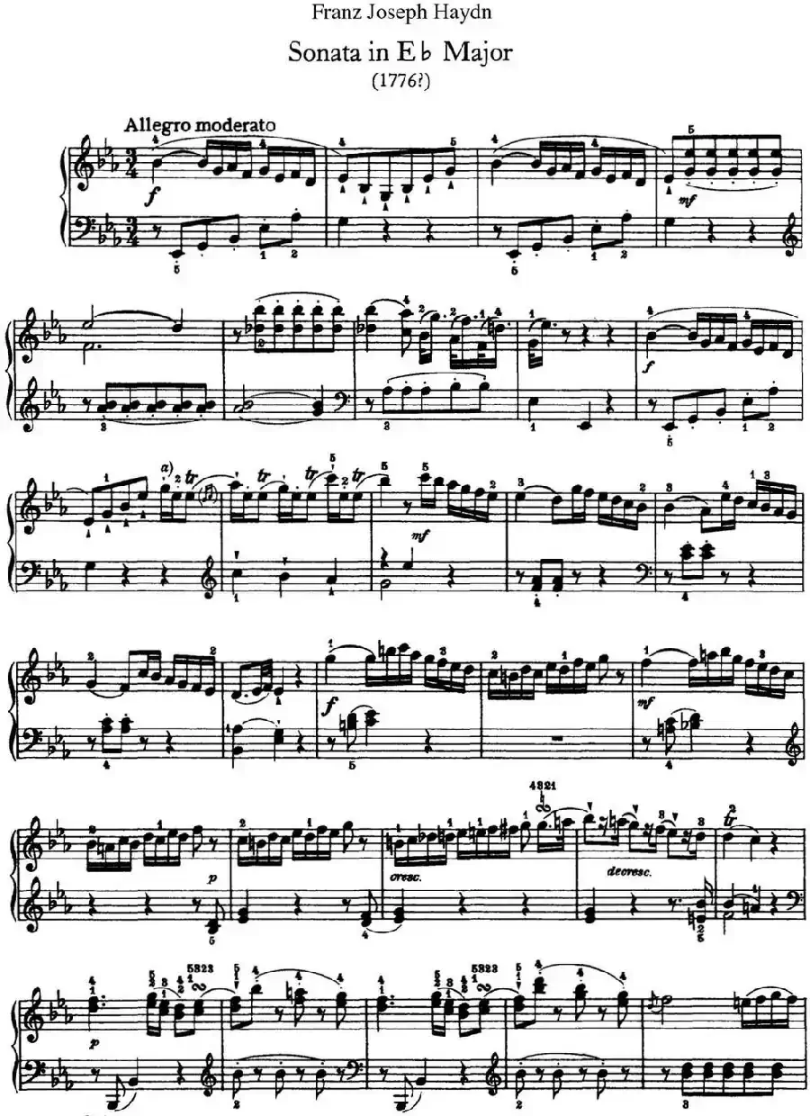 海顿 钢琴奏鸣曲 Hob XVI 28 in E-flat major