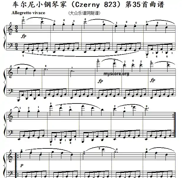 车尔尼《 小钢琴家》（Czerny 823）第35首（曲谱及练习提示）