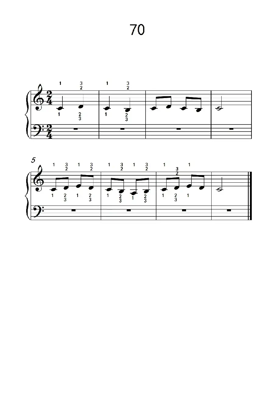 使大指灵活转动的单手练习 70(儿童钢琴手指练习 2)