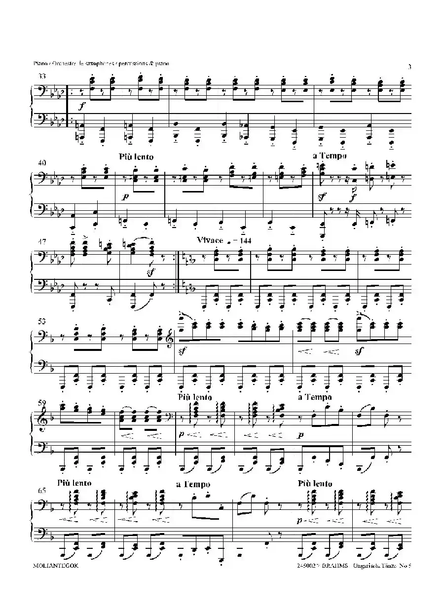 Ungarische Tnze No 5（十五重奏​Piano分谱）