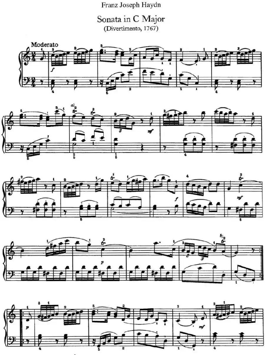 海顿 钢琴奏鸣曲 Hob XVI 10 Divertimento C major