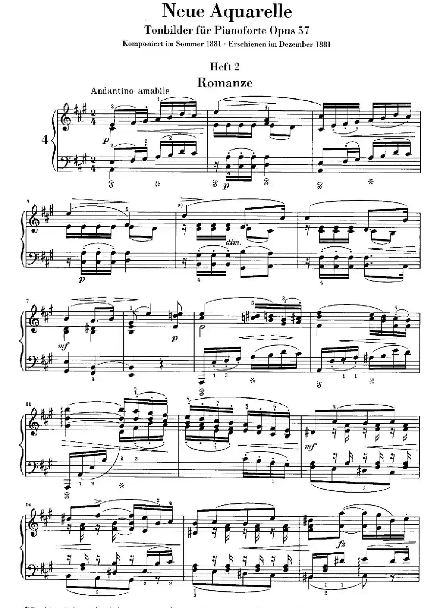 Neue Aquarelle Op.57（新水彩画·4. 浪漫曲）