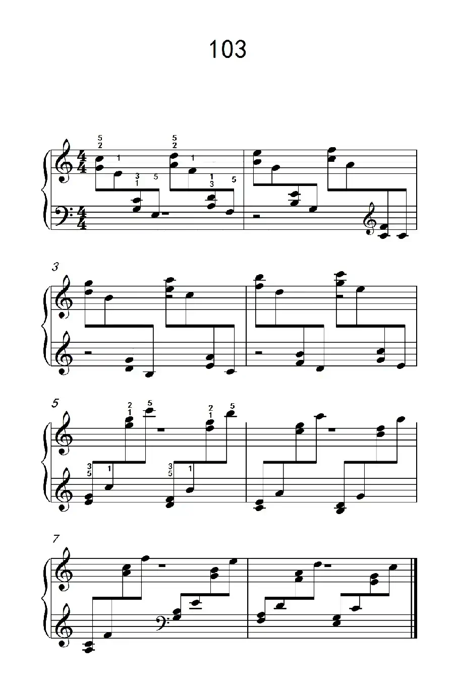 两手交替或交错弹奏的练习 103（儿童钢琴手指练习 2）