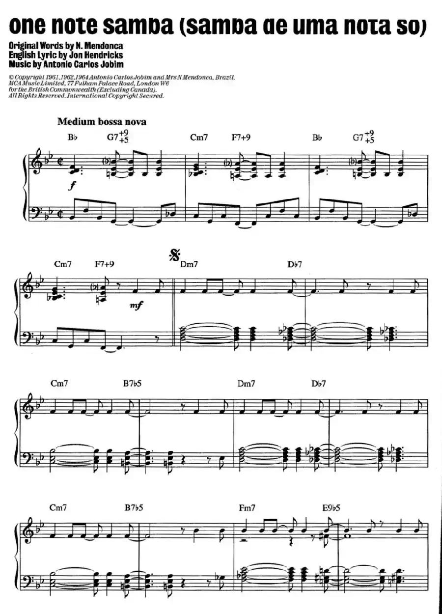 One Note Samba（samba de uma nota so）（爵士钢琴酒吧独奏钢琴谱）