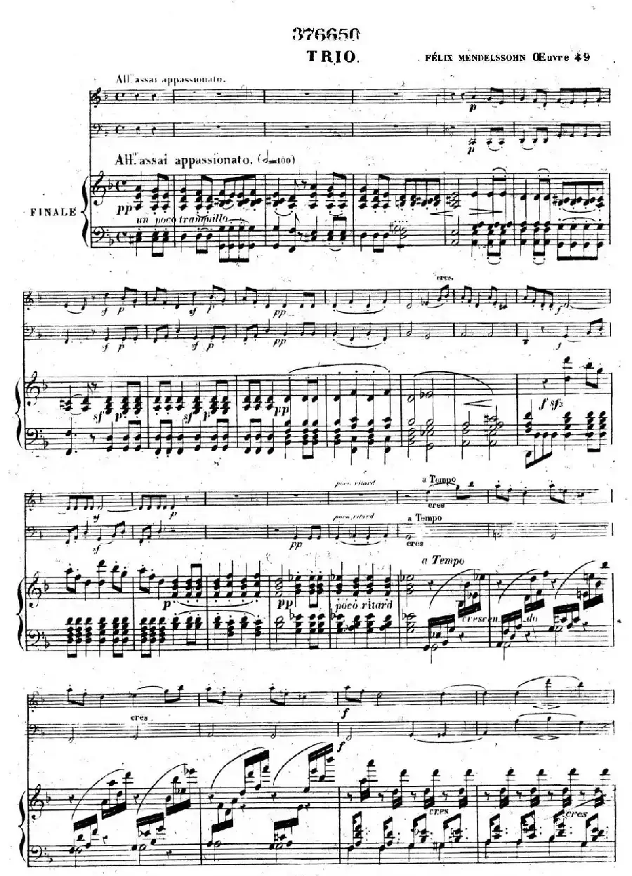 Piano Trio No.1 in d Minor Op.49（d小调第一钢琴三重奏·第四乐章）
