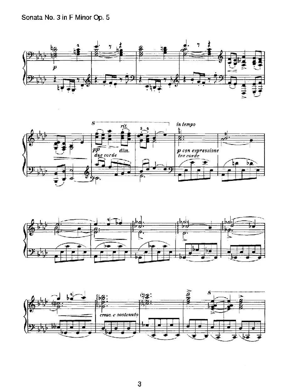 Piano Sonata No.3 in f Minor Op.5（f小调第三钢琴奏鸣曲）