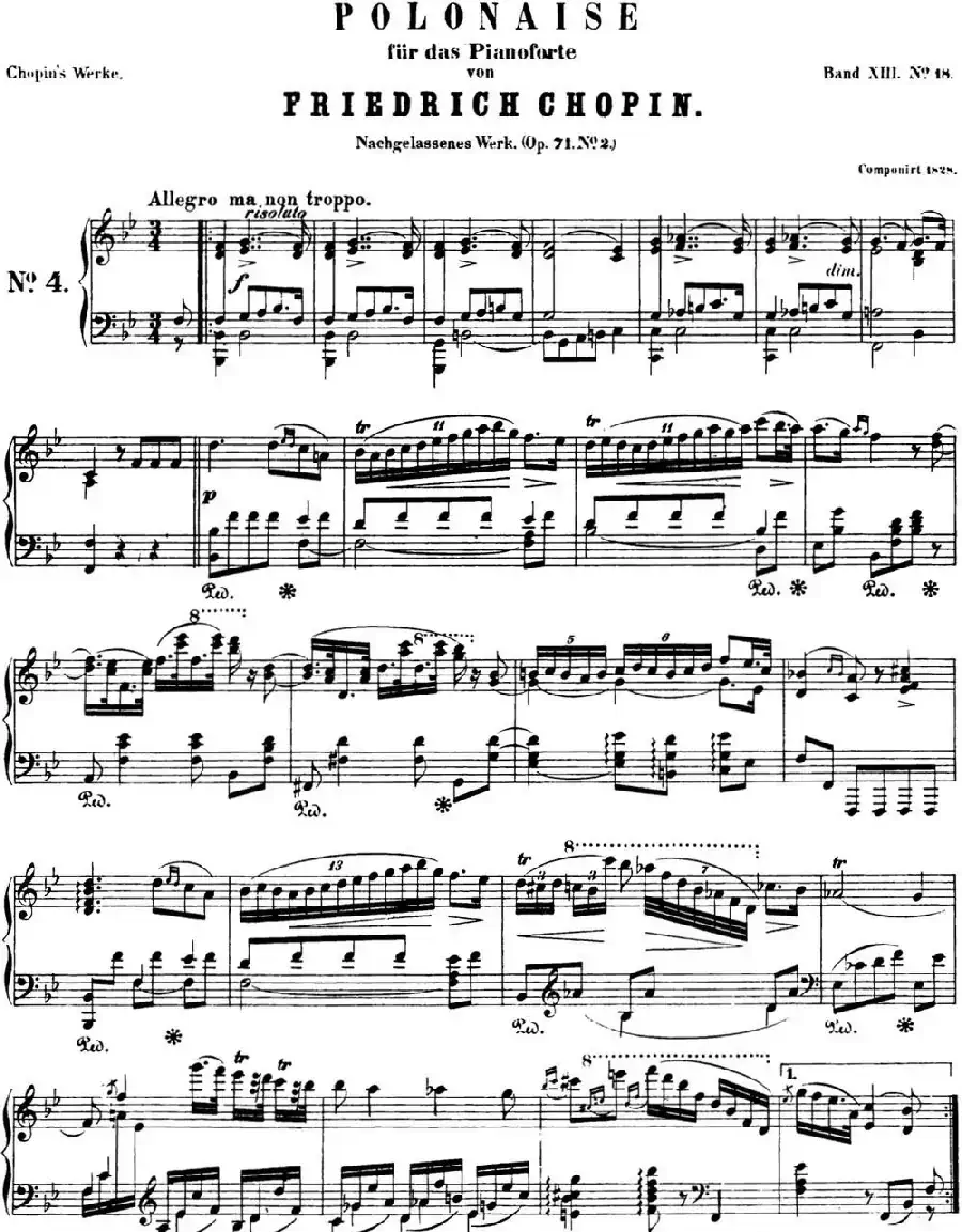 肖邦 波兰舞曲 Op.posth.71 No.2 降B大调