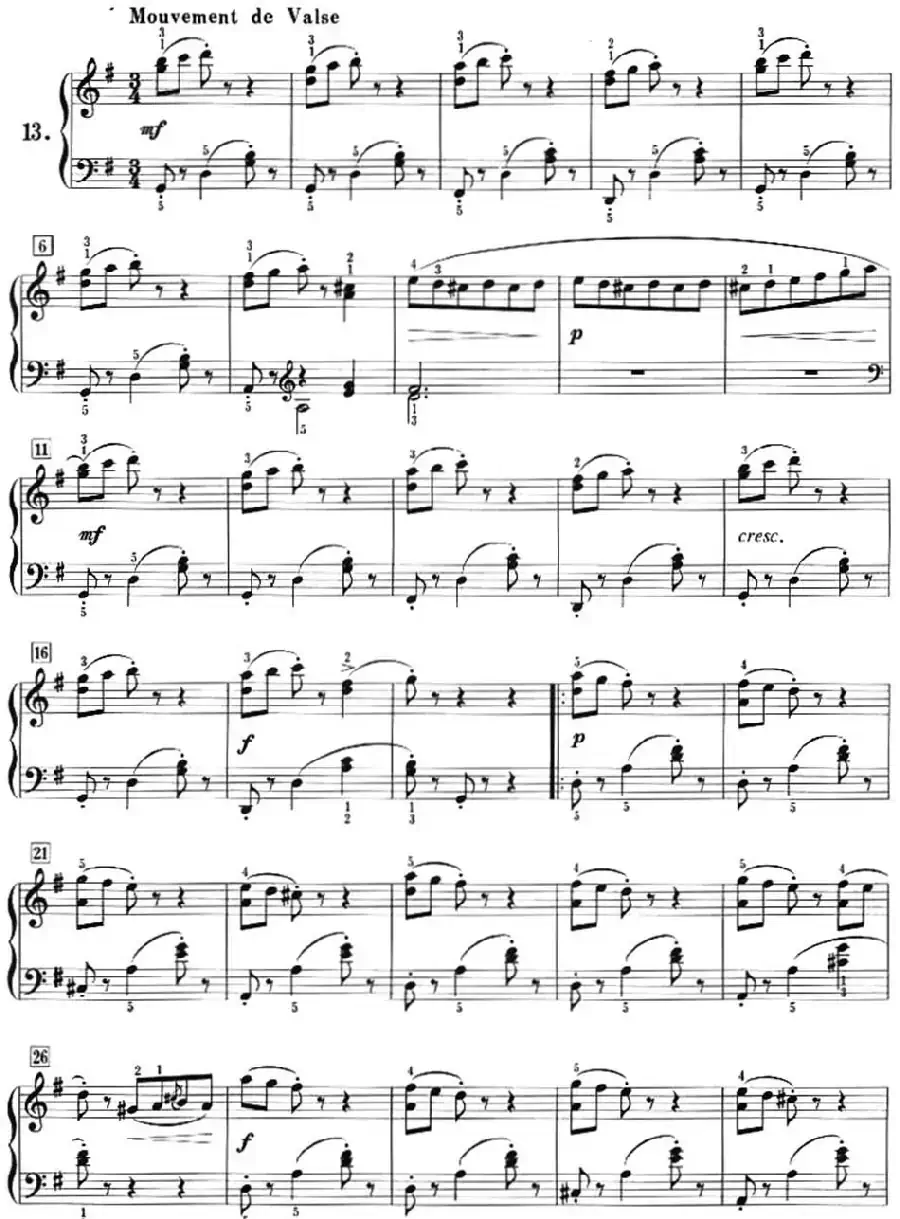 50首莱蒙钢琴练习曲 作品37（NO.13）