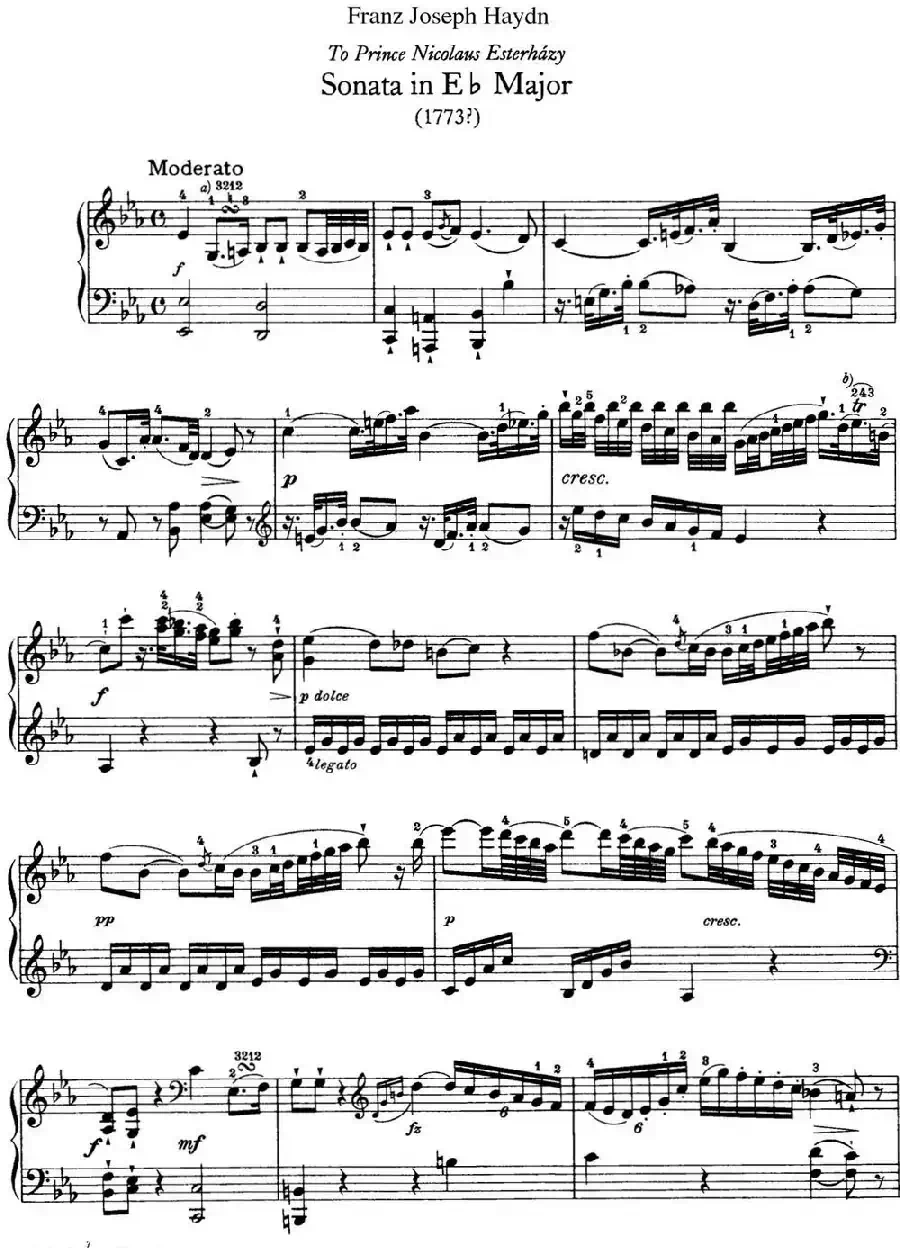 海顿 钢琴奏鸣曲 Hob XVI 25 in E-flat major