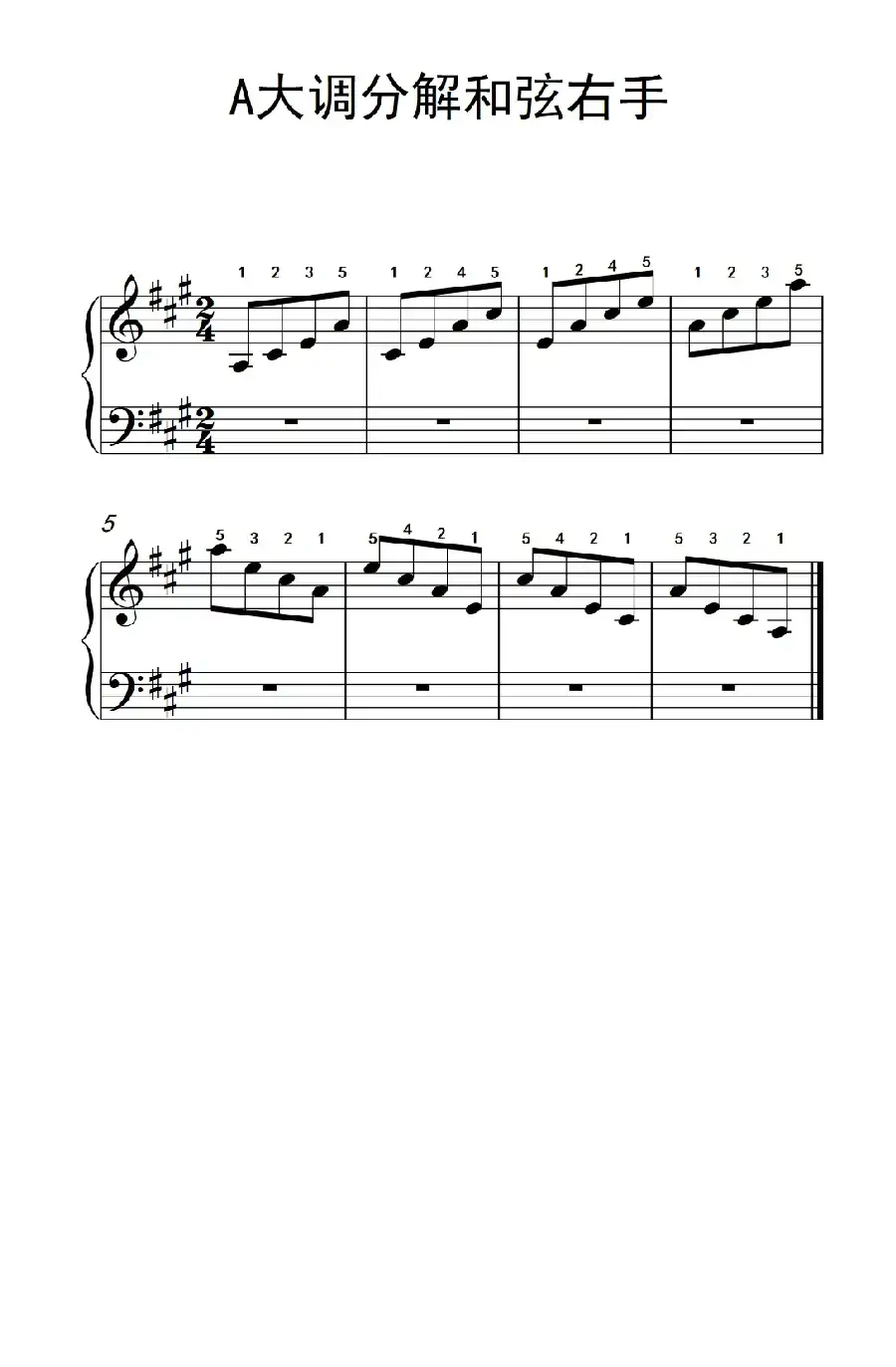 第二级 4.A大调分解和弦右手(中央音乐学院 钢琴(业余)考级教程 1-3级)