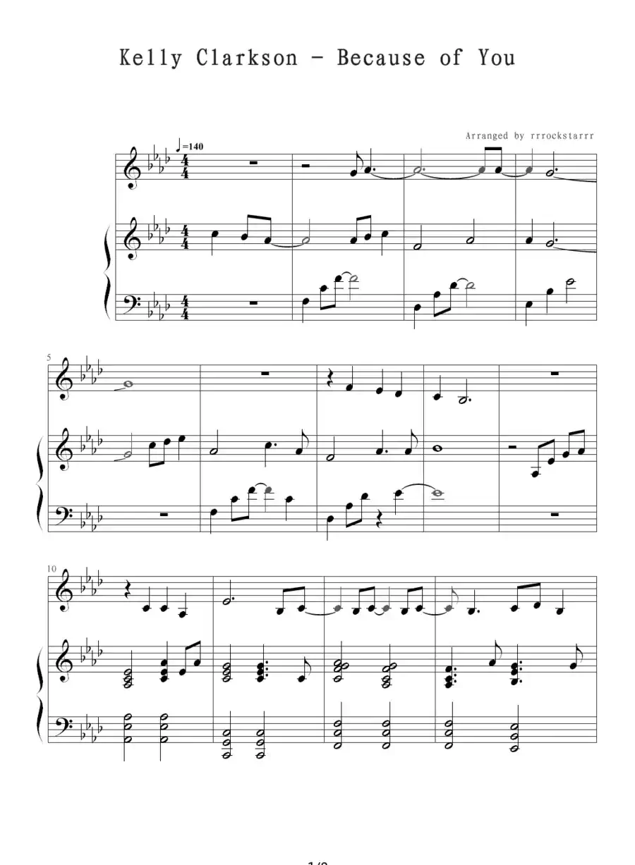 because of you(韩剧《冬季恋歌》插曲)(钢琴伴奏谱)