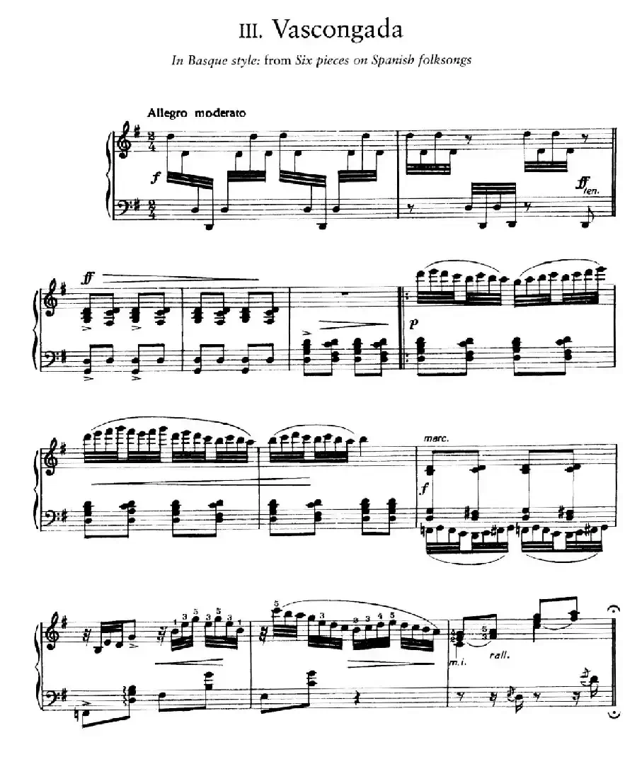 Six Pieces on Spanish Folksongs H.125（6首西班牙民谣小品·4. 巴斯克舞曲 Vascongada）