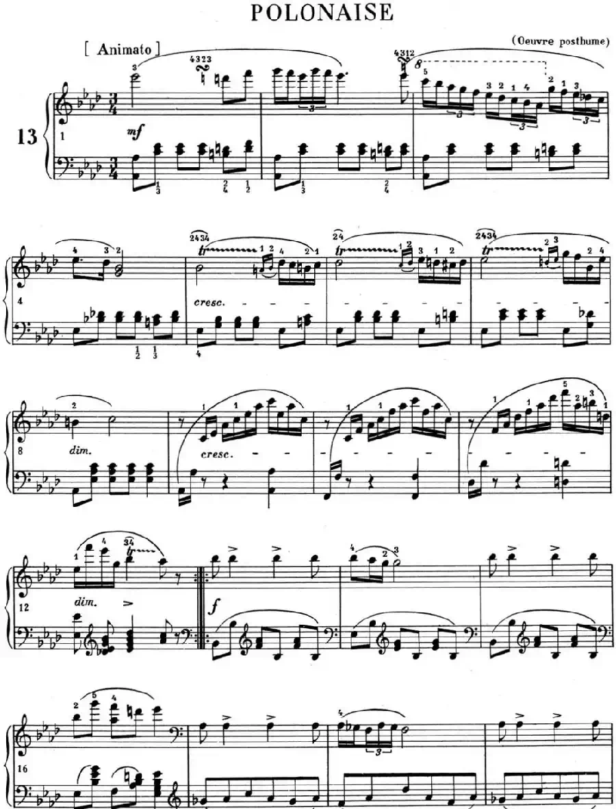 肖邦 波兰舞曲 Op.posth.P.1 No.2 降A大调