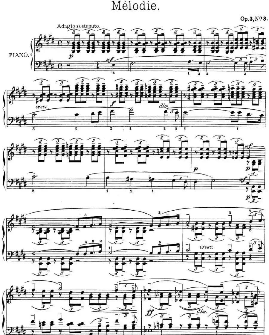 拉赫玛尼诺夫 幻想小品集 Op.3 No.3 旋律 E大调