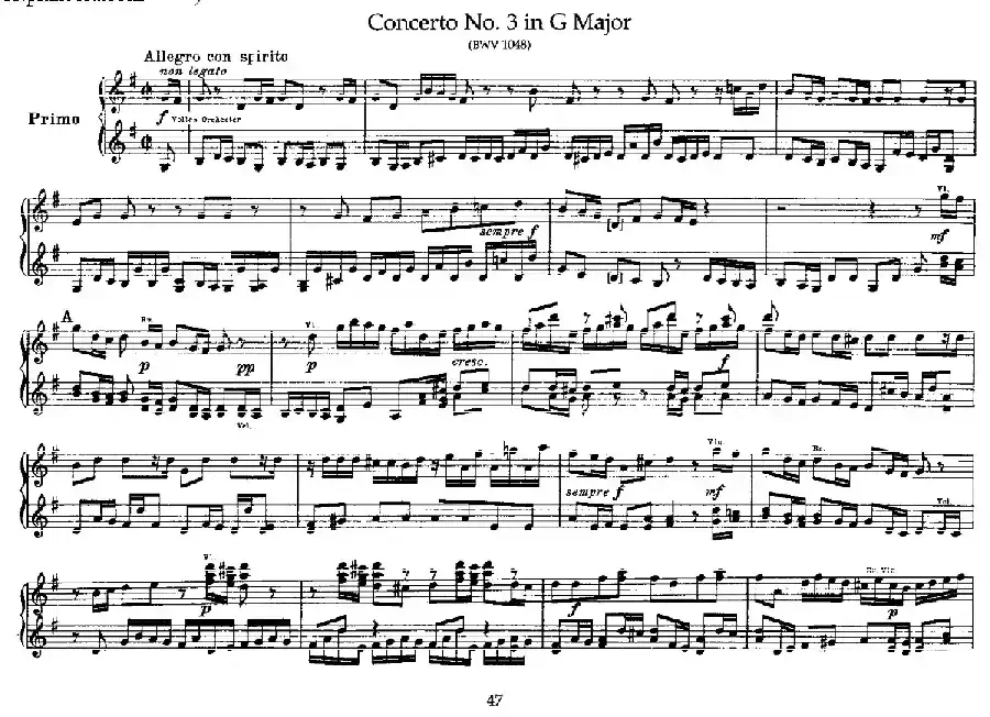 Brandenburg Concerto No.3 in G Major BWV.1048（G大调第三勃兰登堡协奏曲·四手联弹版）