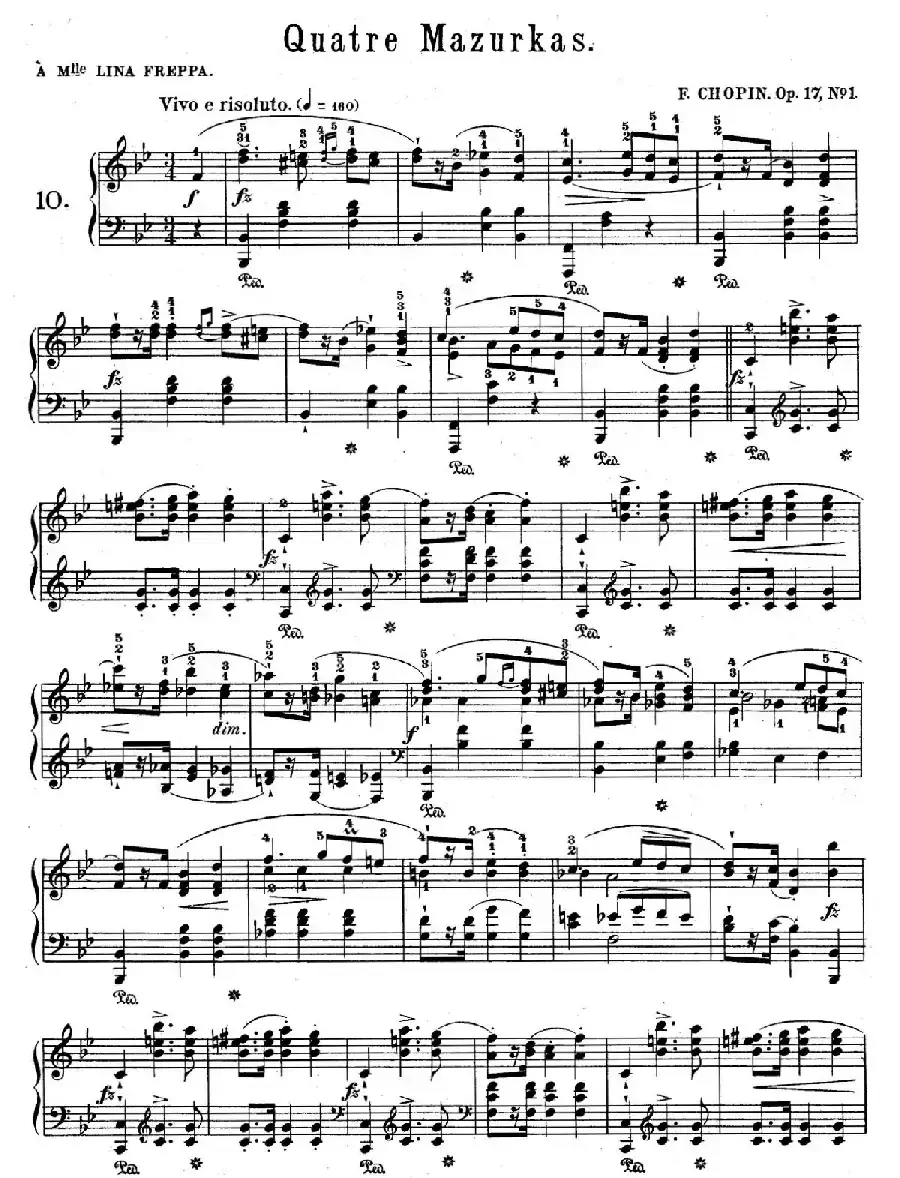 Quatre Mazurkas Op.17（4首玛祖卡舞曲·1）