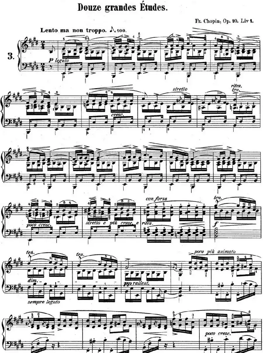 肖邦练习曲3 Op.10 No.3 离别 E大调 E major Tristesse